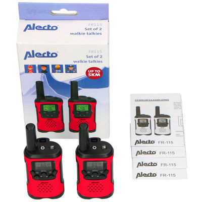 Alecto FR115RD - Set of 2 kids’ walkie talkies, range up to 7 kilometers, red/black
