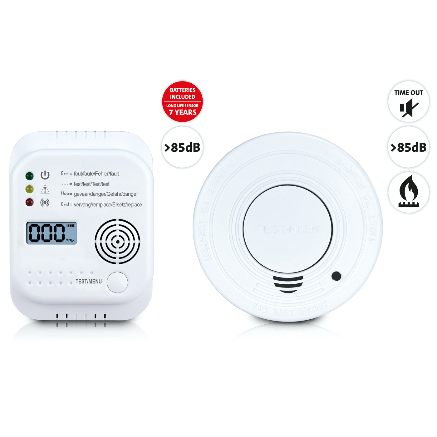 Alecto SCA-02 - Set of smoke detector and carbon monoxide detector, white