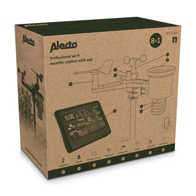 Alecto WS-5500 - Professional 8 in 1 wi-fi weather station with app and wireless outdoor sensor, black