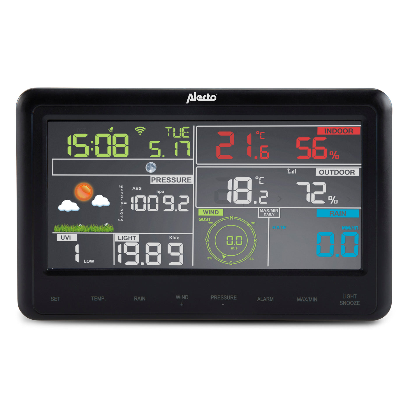Alecto WS-5500 - Professional 8 in 1 wi-fi weather station with app and wireless outdoor sensor, black