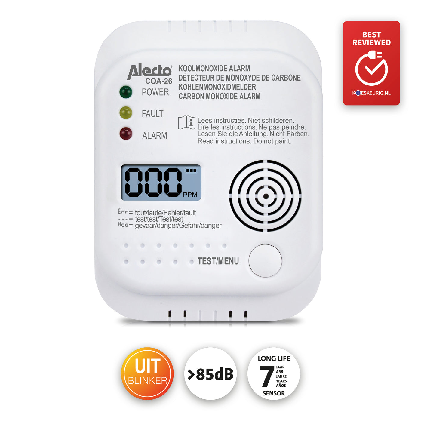 Alecto COA-26 - Carbon monoxide alarm with 7 years sensor runtime, white