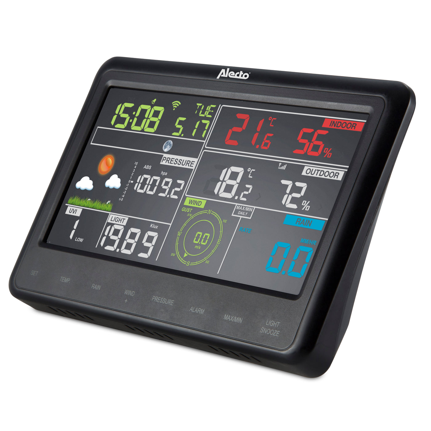 Alecto WS-5500 - Professional 8 in 1 wi-fi weather station with app and wireless outdoor sensor, black