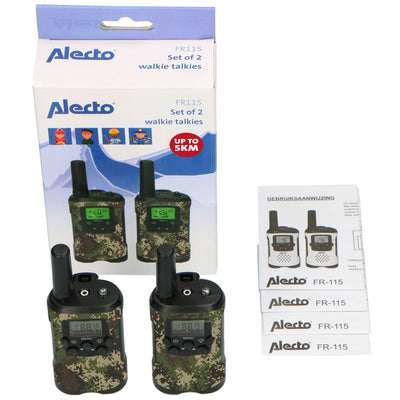 Alecto FR115CAMO - Set of 2 kids’ walkie talkies, range up to 7 kilometers, camouflage