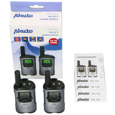 Alecto FR115GS - Set of 2 kids’ Two-Way radios - range up to 5 kilometers - gray/black