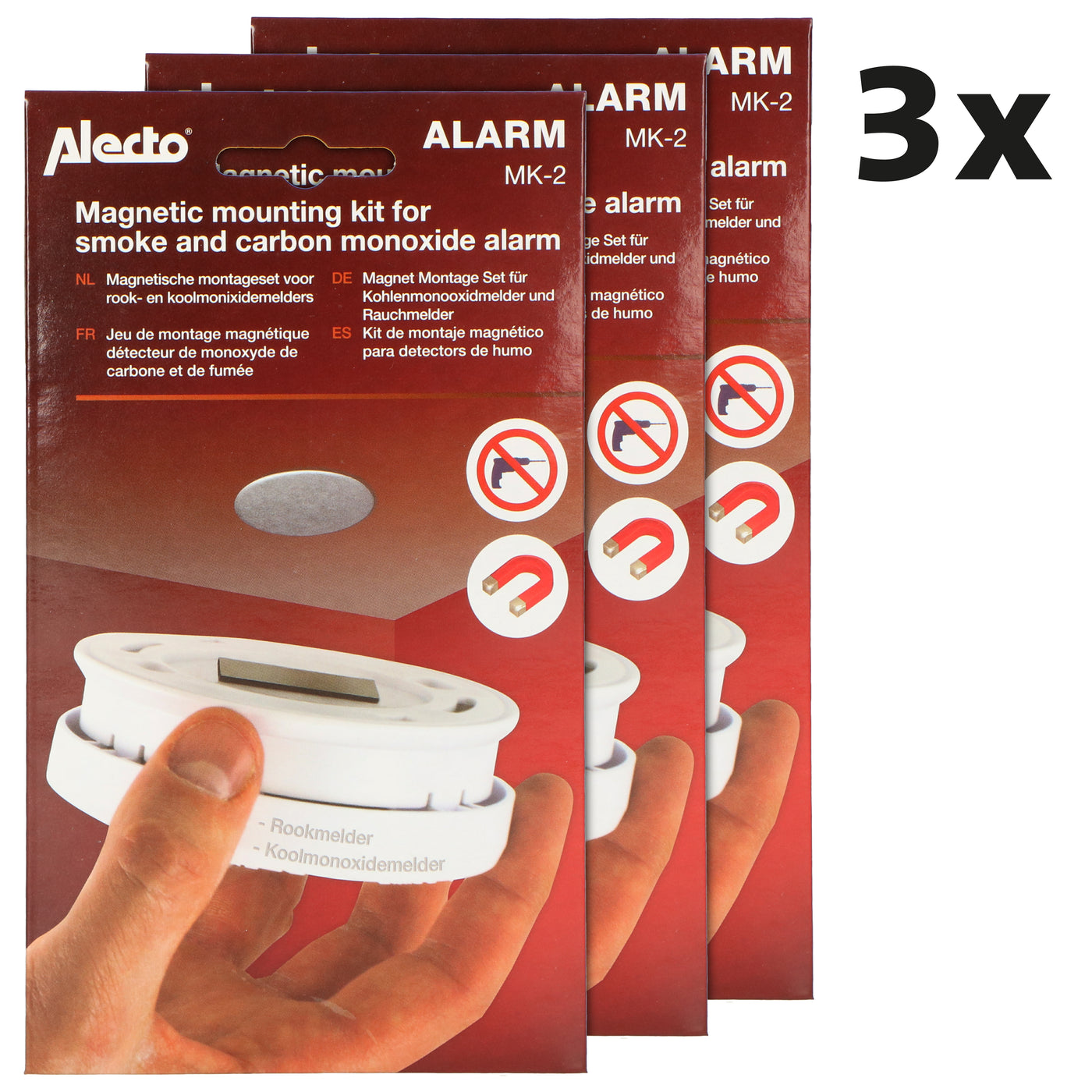 Alecto MK-2 TRIPLE - Magnetic mounting kit for smoke + CO detectors