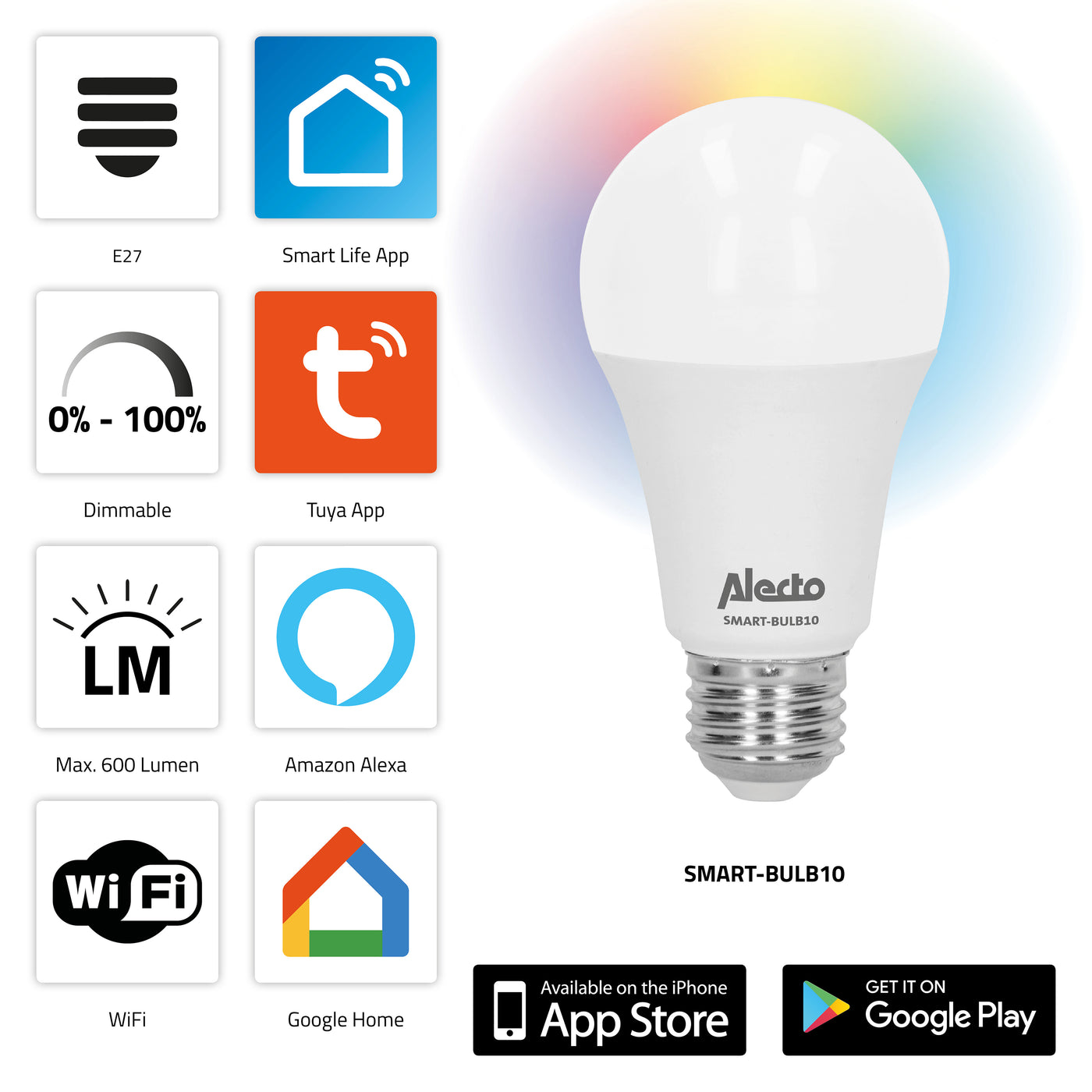 Alecto SMART-BULB10 4-PACK - Smart LED colour lamp with Wi-Fi, 4 pack
