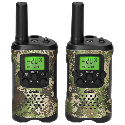 Alecto FR115CAMO - Set of 2 kids’ walkie talkies, range up to 7 kilometers, camouflage