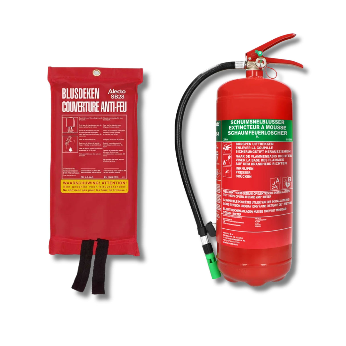 Alecto SB28 + AL-BS6 - Fire Safety Set - SB28 Fire Blanket + AL-BS6 Foam Extinguisher 6L