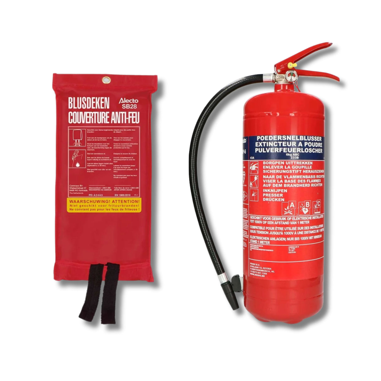 Alecto SB28 + BP-6 - Fire Safety Set - Powder Extinguisher BP-6 (6 kg) + Fire Blanket SB28 (120 x 180 cm)