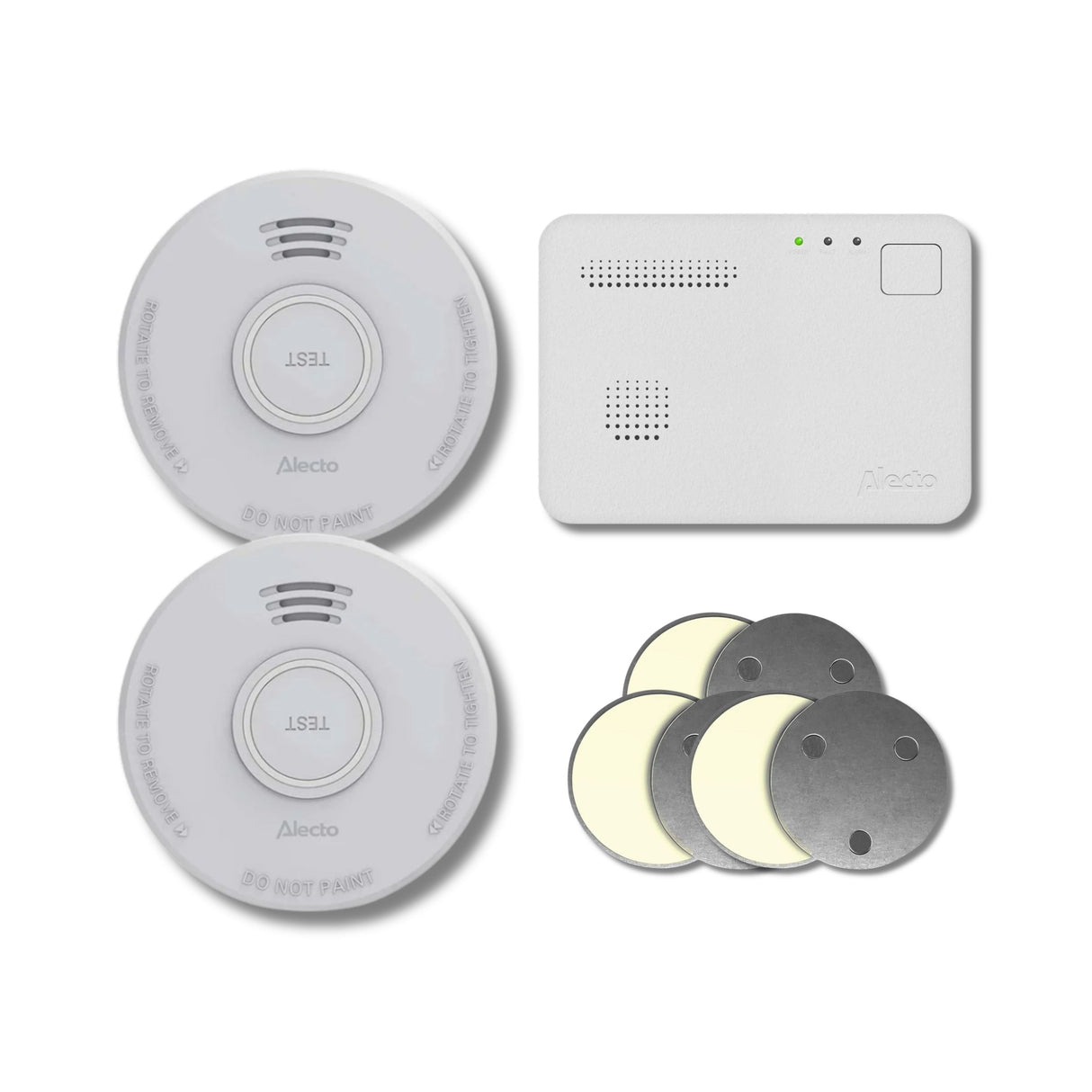 Alecto SD110 2X + COA1910 + SMK10 (3x) - Complete Safety Set with 2 Smoke Detectors, Carbon Monoxide Detector and 3 Magnetic Mounting Sets - Drill-Free Installation