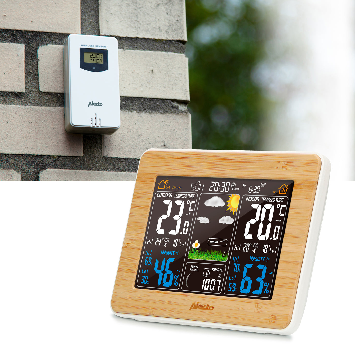 Alecto WS-1560 - Weather station with wireless sensor, bamboo