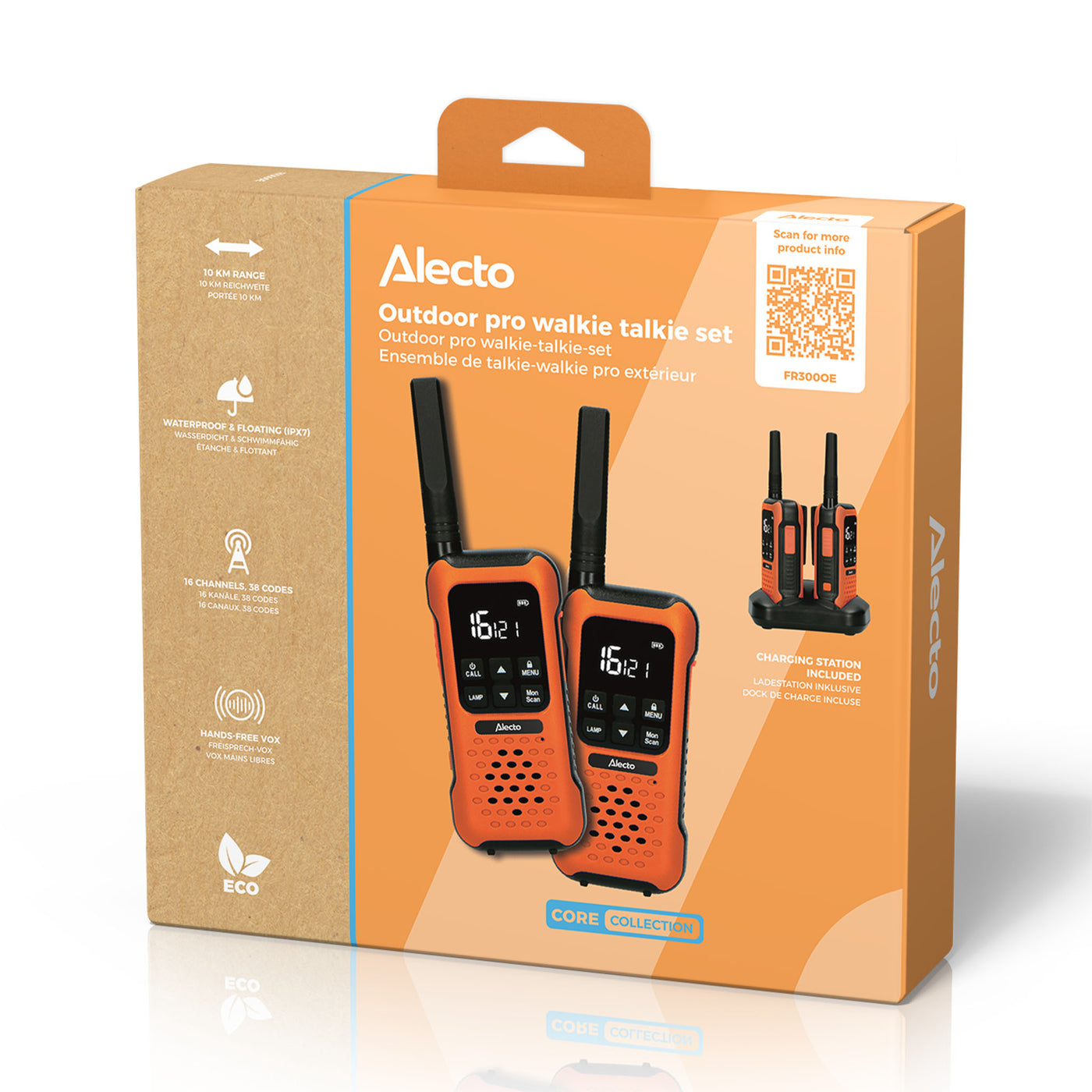 Alecto FR300OE - Ruggedized Two-Way radio, range up to 10 kilometers, orange/black