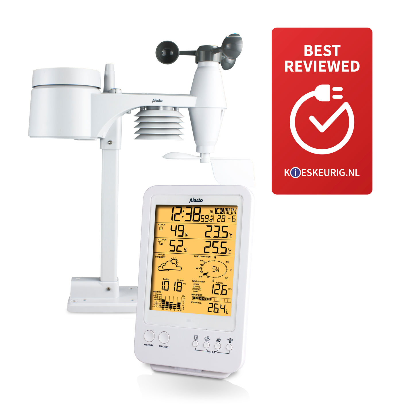 Alecto WS-4800 - Professional weather station with wireless sensor, white