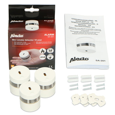 Alecto SA-201 TRIPLE - Mini smoke detector with 10 year battery and sensor runtime, 3 pack
