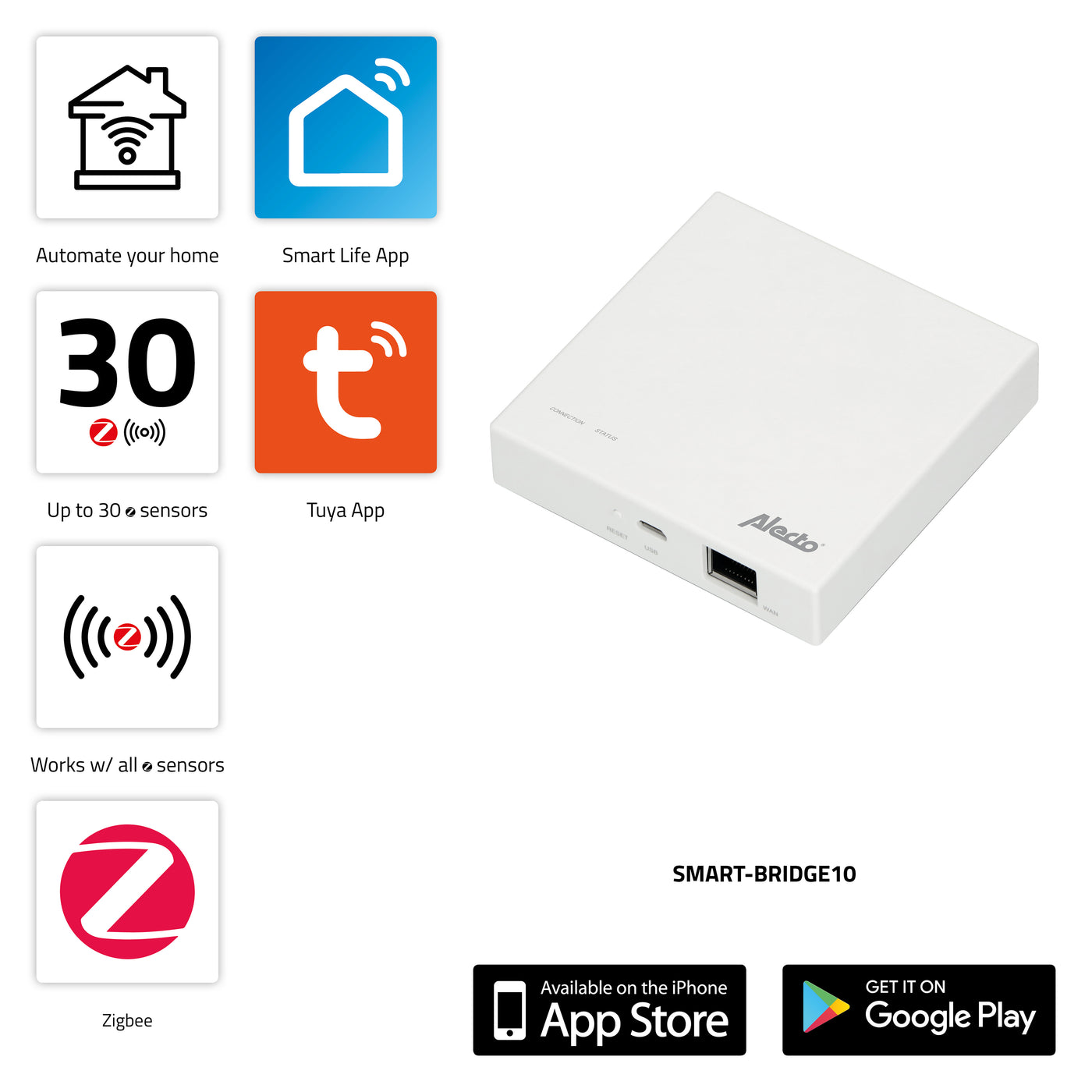 Alecto SMART-SMOKE10 SET 2 - Starter set Zigbee smart bridge with 2 Zigbee smart smoke detectors