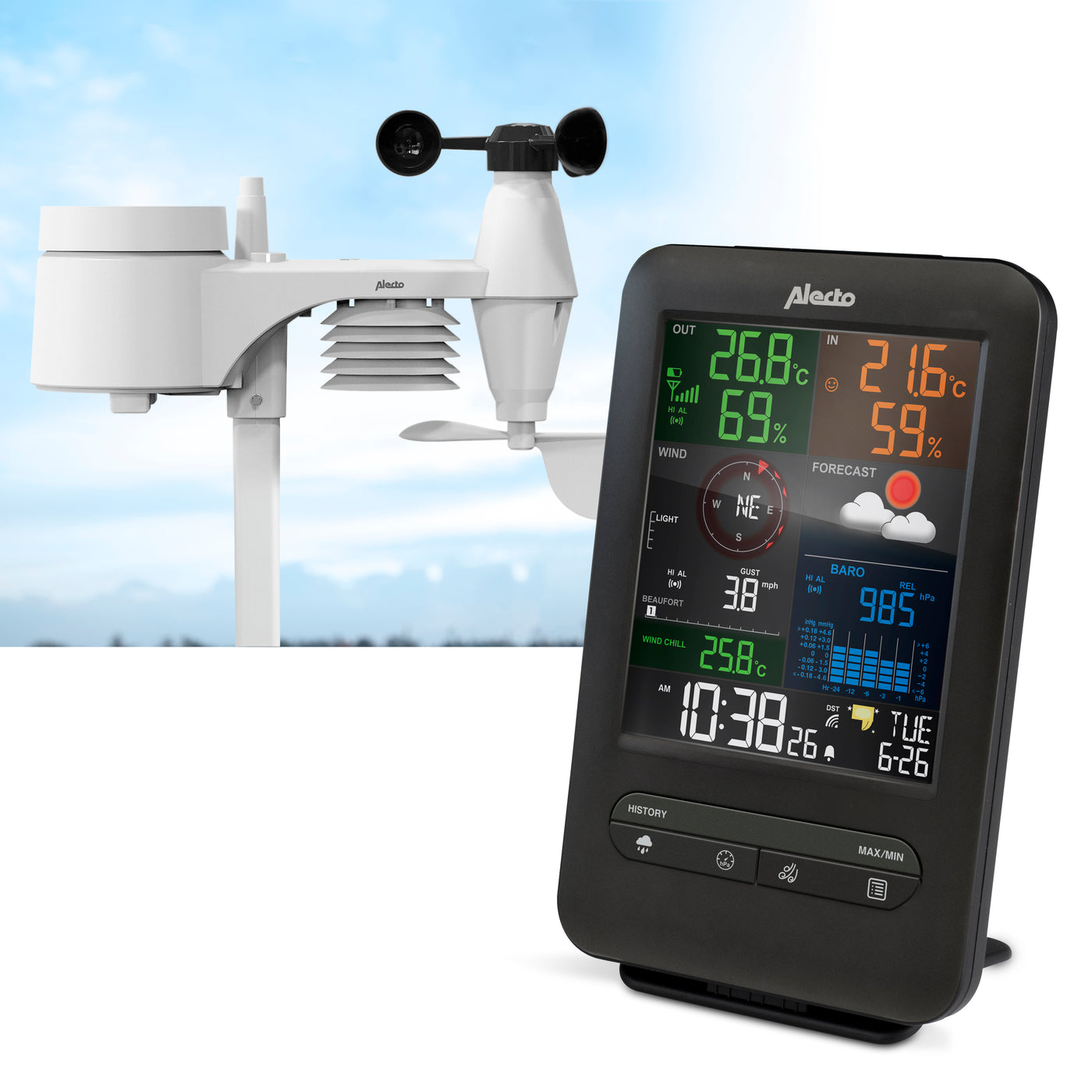 Alecto WS-4900 - Professional weather station with wireless sensor, black