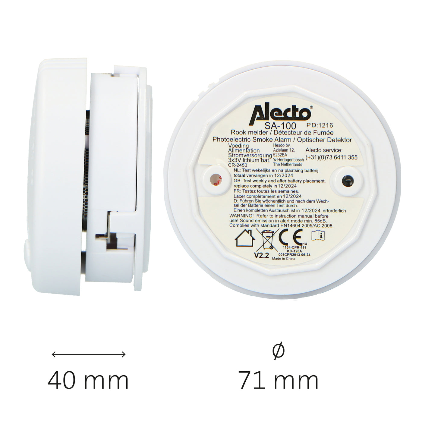 Alecto SA-100 4-PACK - Mini smoke detector with 5 year battery, 4 pack