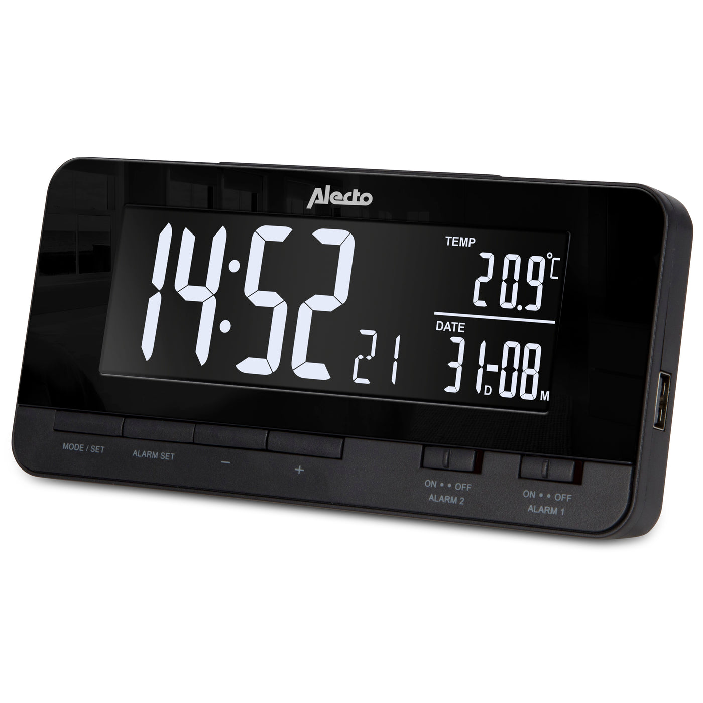 Alecto AK-60 - Alarm clock with temperature display, 2 USB